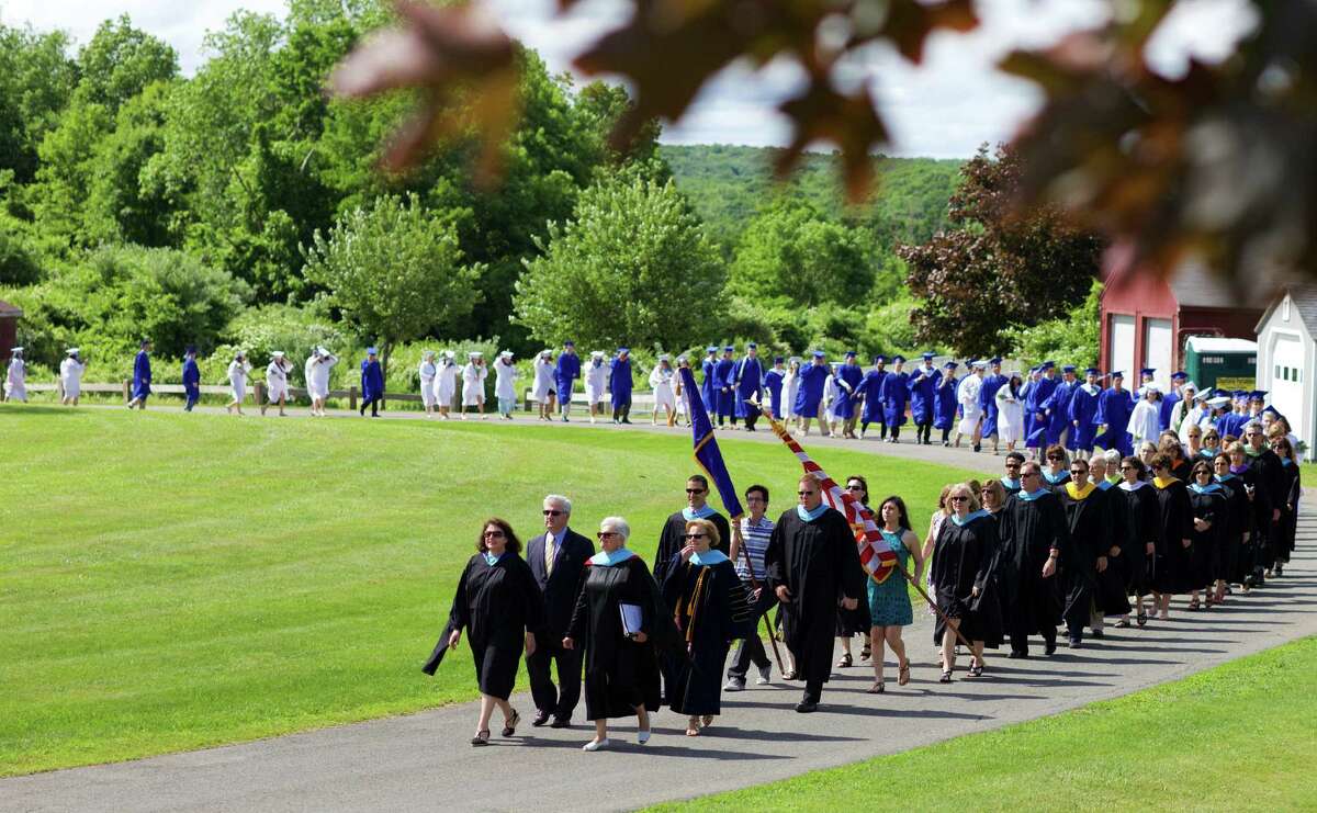 The processional for the commencement ceremony for the Cllass of 2015 at Shepaug Valley School in Washington, June 13, 2015