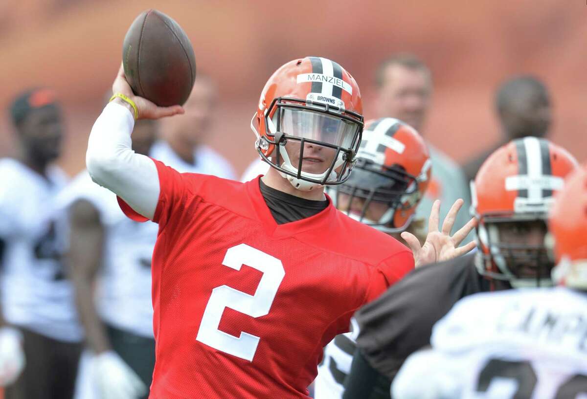 Former Cleveland Browns quarterback Johnny Manziel during drills