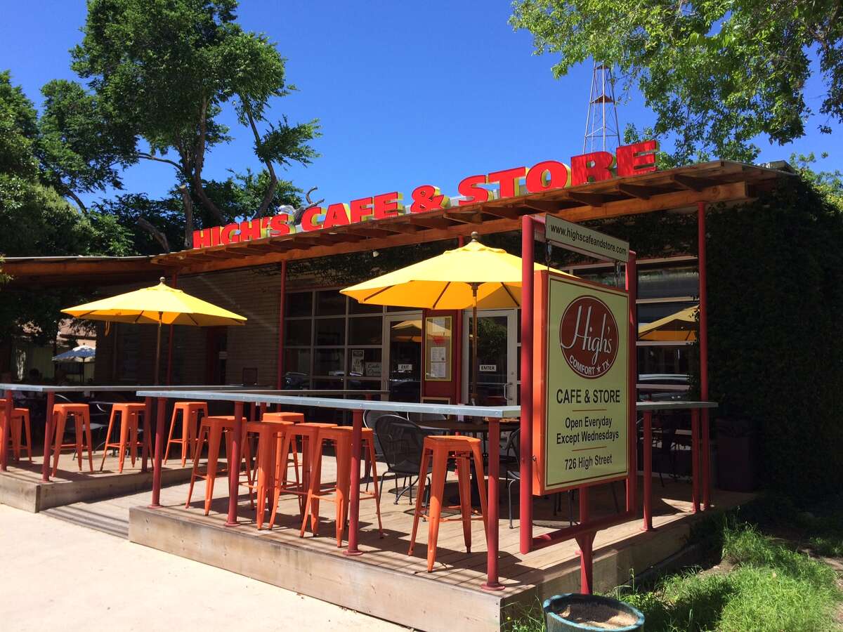 At High's Cafe and Store in Comfort, place your order at the counter, then shop for home decor, books, cards, and logo items from the store during your short wait. Desserts near the cash register are a big temptation.