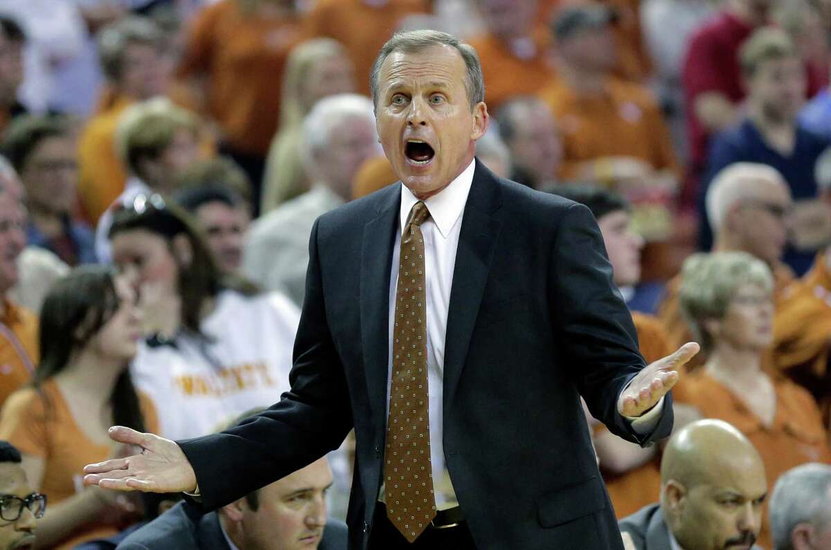 Texas head coach Rick Barnes calls to his players during the first half against Iowa State in Austin on Feburary 2015.