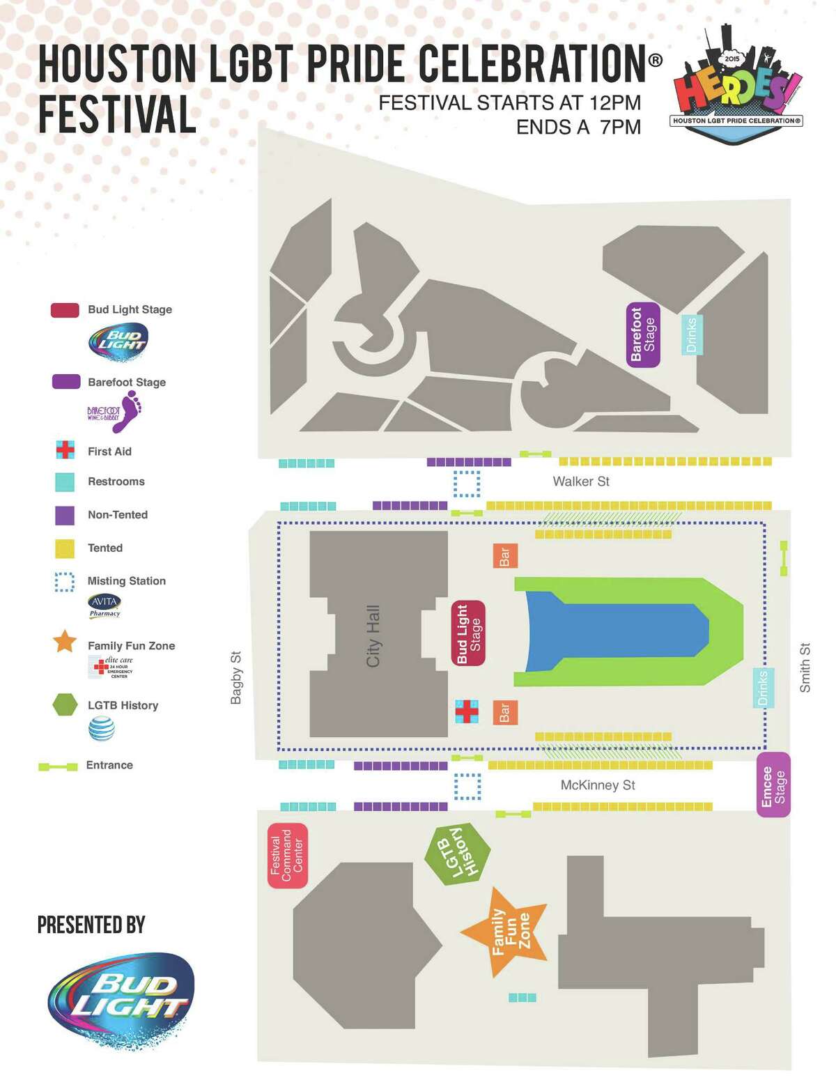 Pride Houston 2015 festival location and map.