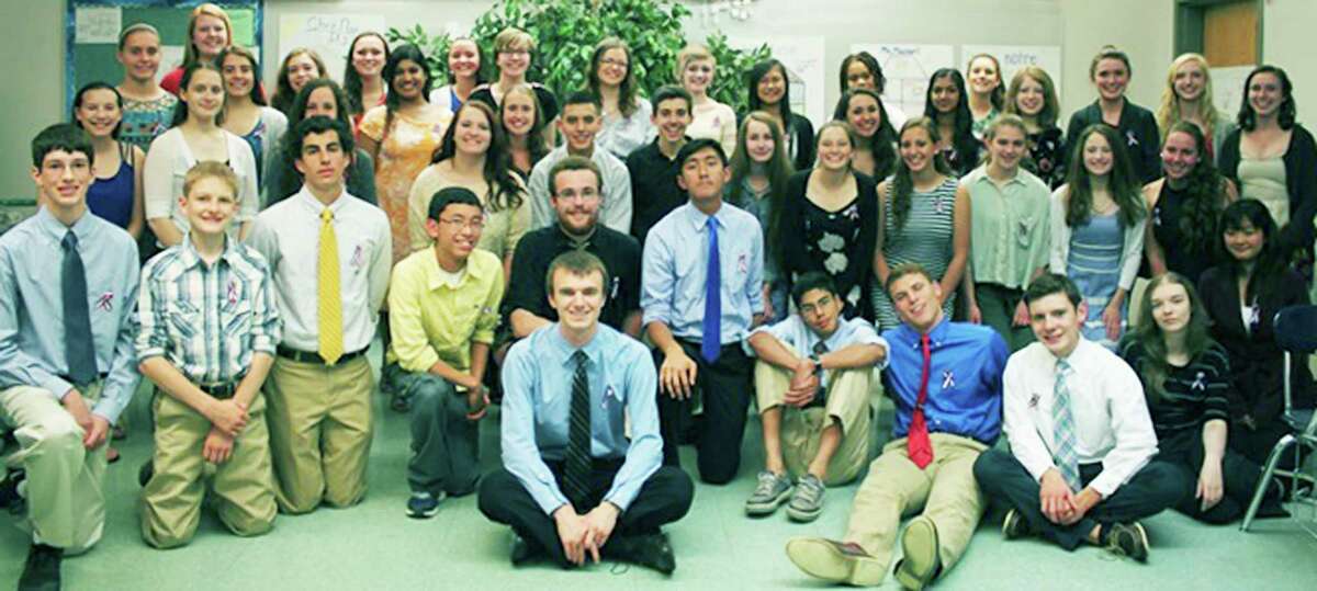 The New Milford High School chapter of the French Honor Society recently held its annual induction ceremony.Members pictured above are, from left to right, in front, Tyler Helmus, Dan Andrejczyk, Lawrence Andre, Viseth Neak, Zachary Pitcher (seated), Zachary Polley, (standing behind Zachary Pitcher), Kevin Bun, Herlandt Lino, Nathaniel Diamond, Kurt Jonke, Shayna Caprio and Anna Qiu; second row, Samantha McGuire, Jennifer Kast, Marissa Fugardi, Paige Sorenson, Sarah Coshal, Cesar Gavilano, Tyler Volansky, Alyssa Forster, Katherine Grinnell, Olivia Thalassinos, Kelvy Zucca, Emma Hallacker and Avery Kelly; and in back, Raquel Morehouse, Abigail Gillin, Mackenzie Morehouse, Stephanie Johnson, Allegra Peery, Kezia Varughese, Bettina Harcken, Katherine Polley, Kimberly Palmer, Charlotte Rothen, Francine Luo, Tyra Lindsay, Divanie Yamraj, Kailyn Schuster, Cassandra Bielmeier, Meave Ginnane, Taylor Kersten and Elizabeth Schlyer. June 2015