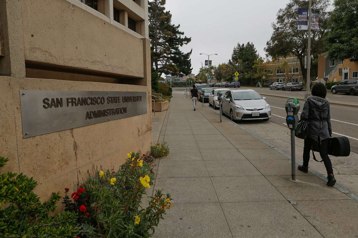 FILE-- Holloway Avenue by the San Francisco State University administration building in San Francisco is seen on Tuesday, June 16, 2015. A pair of alumni are giving their old school $26.8 million — the largest gift in campus history.