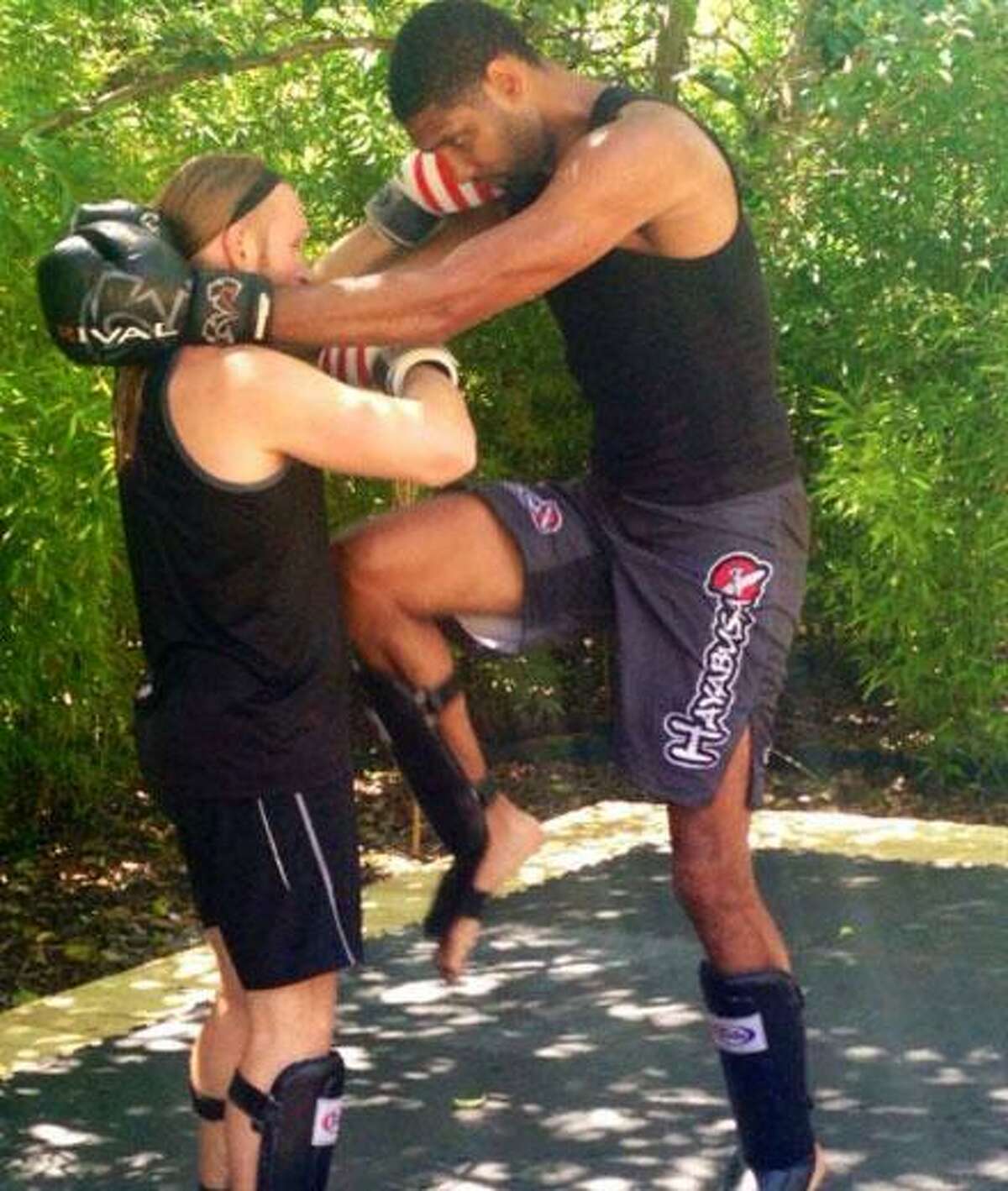 Tim Duncan with his martial arts/kickboxing trainer Jason Echols. May, 2015