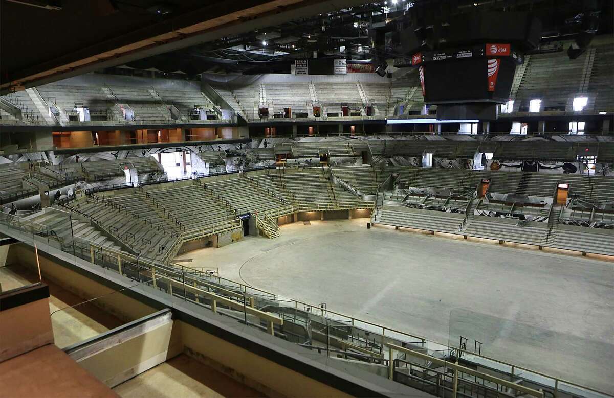 The floor of the AT&T Center is seen on Thursday June 18, 2015, from the luxury box area. The Spurs home is going through a complete remodel.