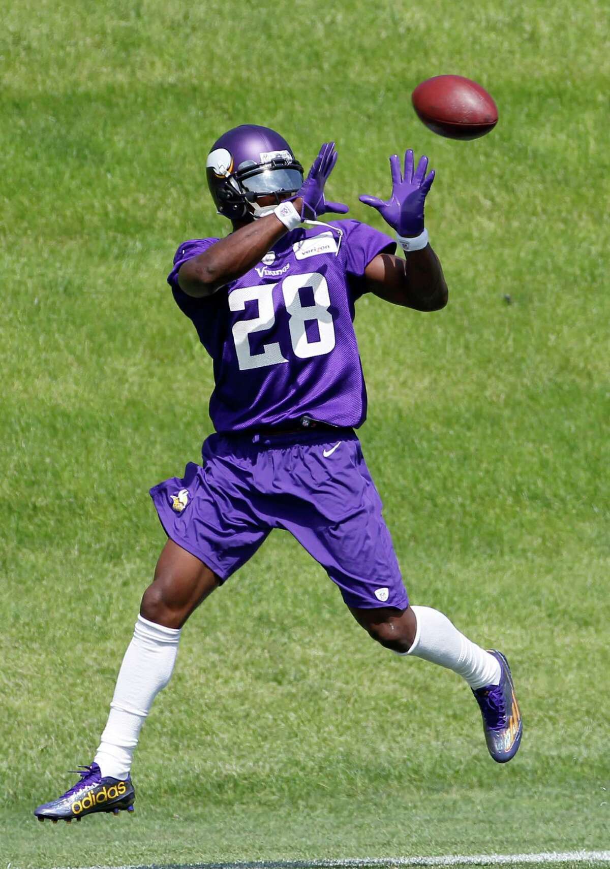 Adrian Peterson shows off Vikings' new uniforms