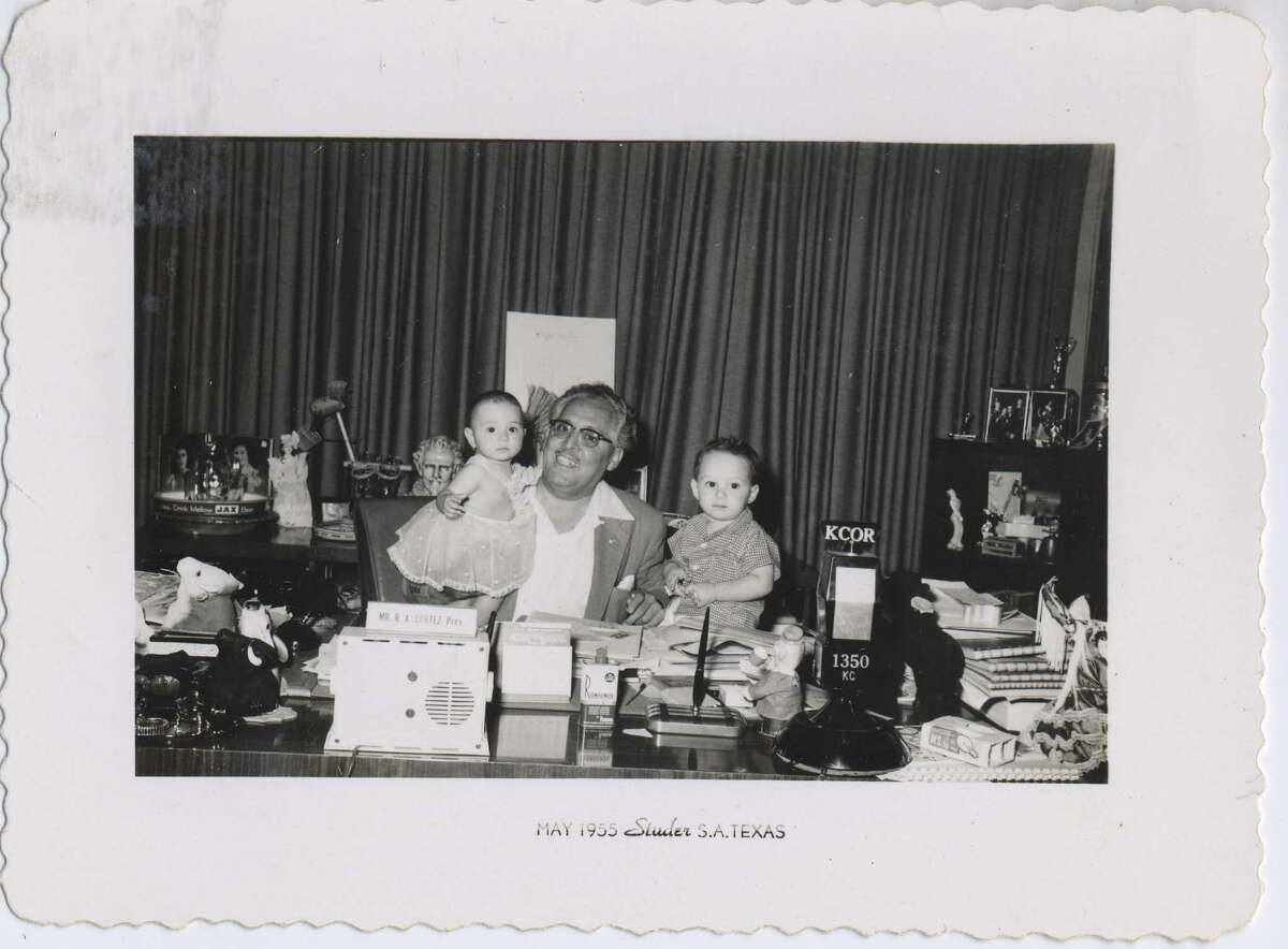Raoul Cortez (center) with grandchildren Miriam Nicolas Relyea and Emilio Nicolas Jr. in 1955. That year, Cortez launched KCOR-TV in San Antonio, the first Spanish language TV station in the United States.