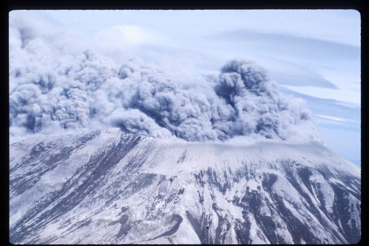 GALLERY: Recent volcano eruptions On May 18, 1980, an earthquake caused a landslide on Mount St. Helens'' north face, taking off the top of the mountain and triggering an eruption that killed 57 people, wiped out river valleys and destroyed enough trees to build 300,000 homes. (Photo by John Barr/Liaison)