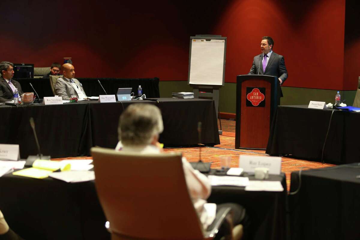 Deputy San Antonio city manager Peter Zanoni speaks to the city council Thursday morning June 25, 2015 during an all-day budget planning meeting at the convention center.