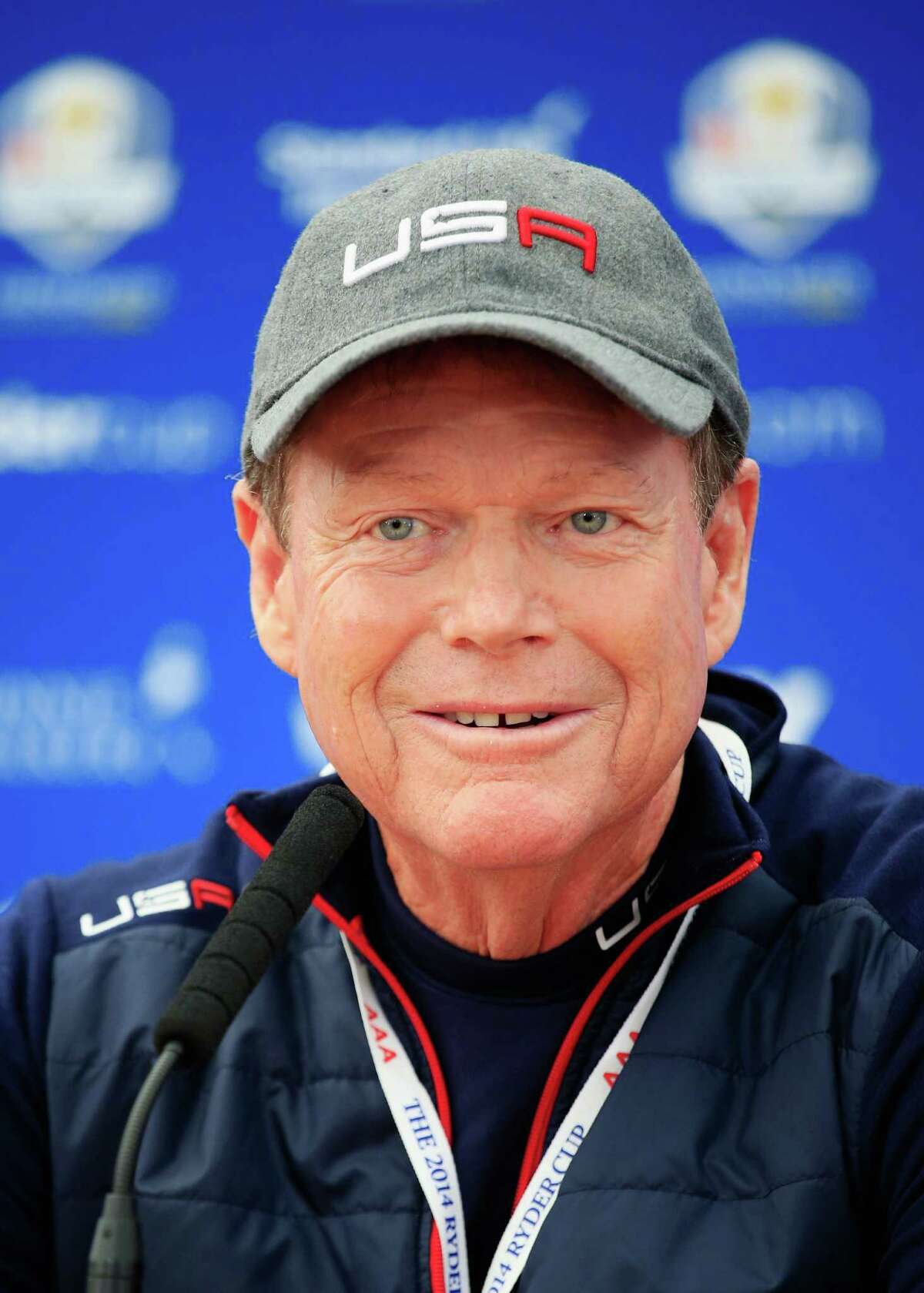 AUCHTERARDER, SCOTLAND - SEPTEMBER 24: United States team captain Tom Watson speaks to the media ahead of the 2014 Ryder Cup on the PGA Centenary course at the Gleneagles Hotel on September 24, 2014 in Auchterarder, Scotland. (Photo by Jamie Squire/Getty Images)