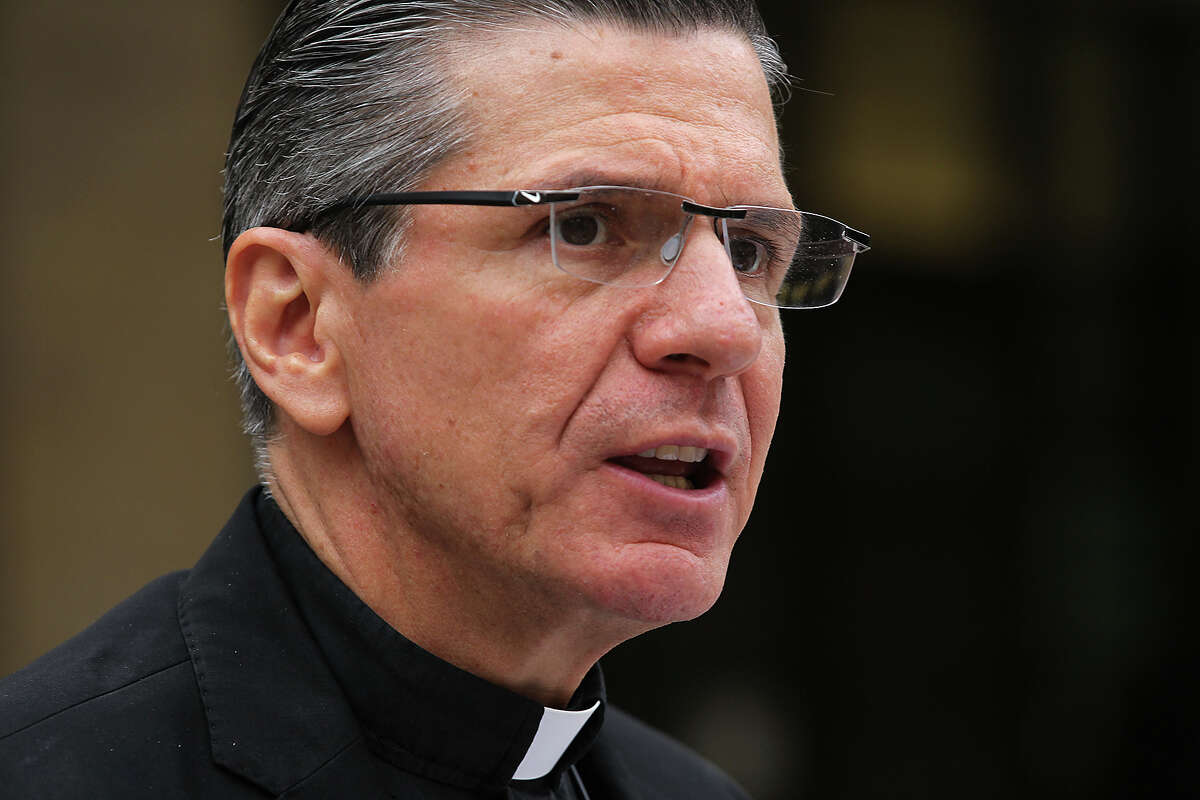 San Antonio Archbishop Gustavo Garcia-Siller, shown in December speaking out against the U.S. government’s immigrant detention centers.