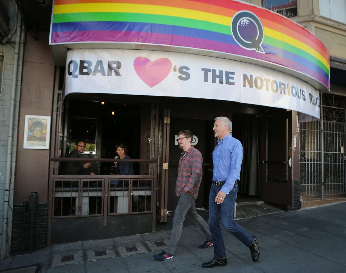 Matt Foreman (in blue), Senior Program Director at the Haas Jr. Fund, walks through San Francisco's Castro neighborhood with boyfriend Rob Brambley on Friday, June 26, 2015. Earlier in the day, the Supreme Court declared same-sex marriage legal In all 50 states. The Haas Jr. Fund has been a key player in the fight for marriage equality.
