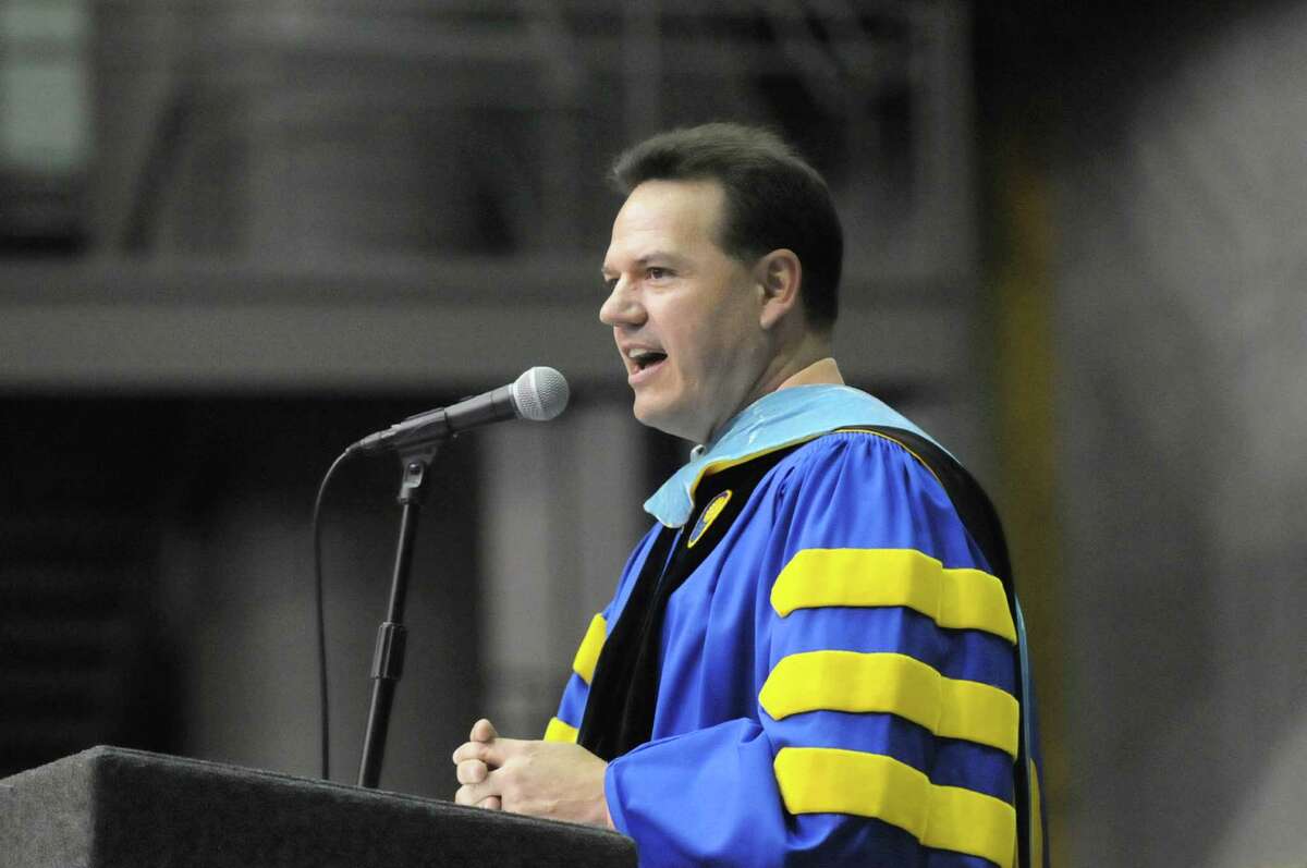 Bethlehem Superintendent Dr. Thomas J. Douglas delivers the superintendent address during the Bethlehem Central High School Commencement ceremony on Friday, June 26, 2015, in Albany, N.Y. He was appointed superintendent of the Horseheads Central School District on Thursday. (Olivia Nadel/ Special to the Times Union)