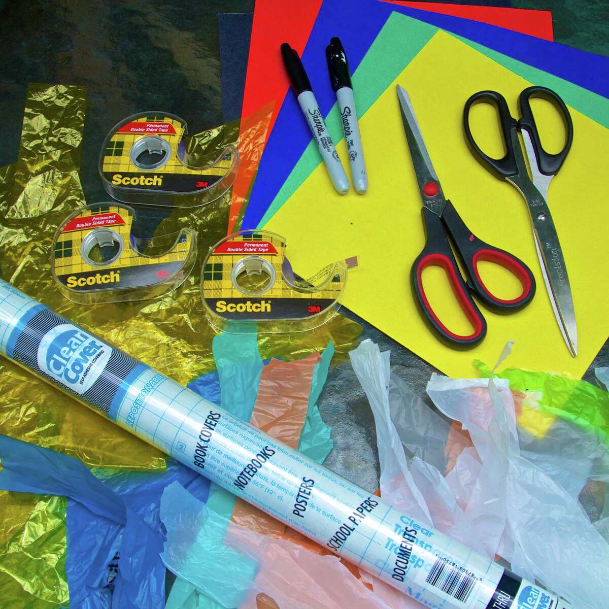 Make a collage with recycled plastic bags