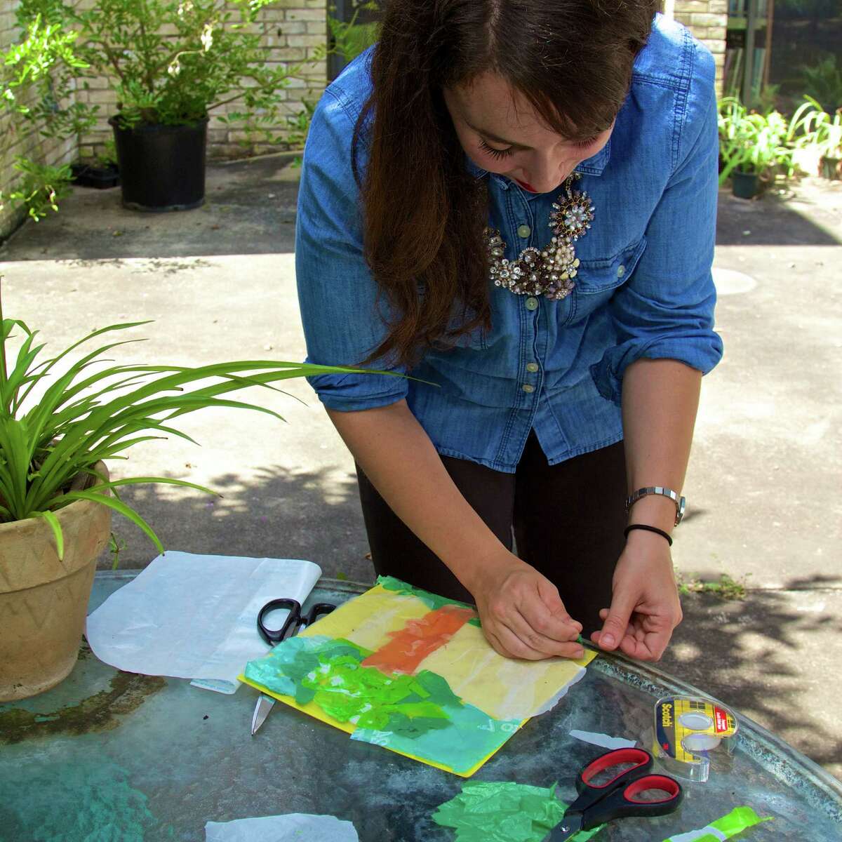 Make a collage with recycled plastic bags