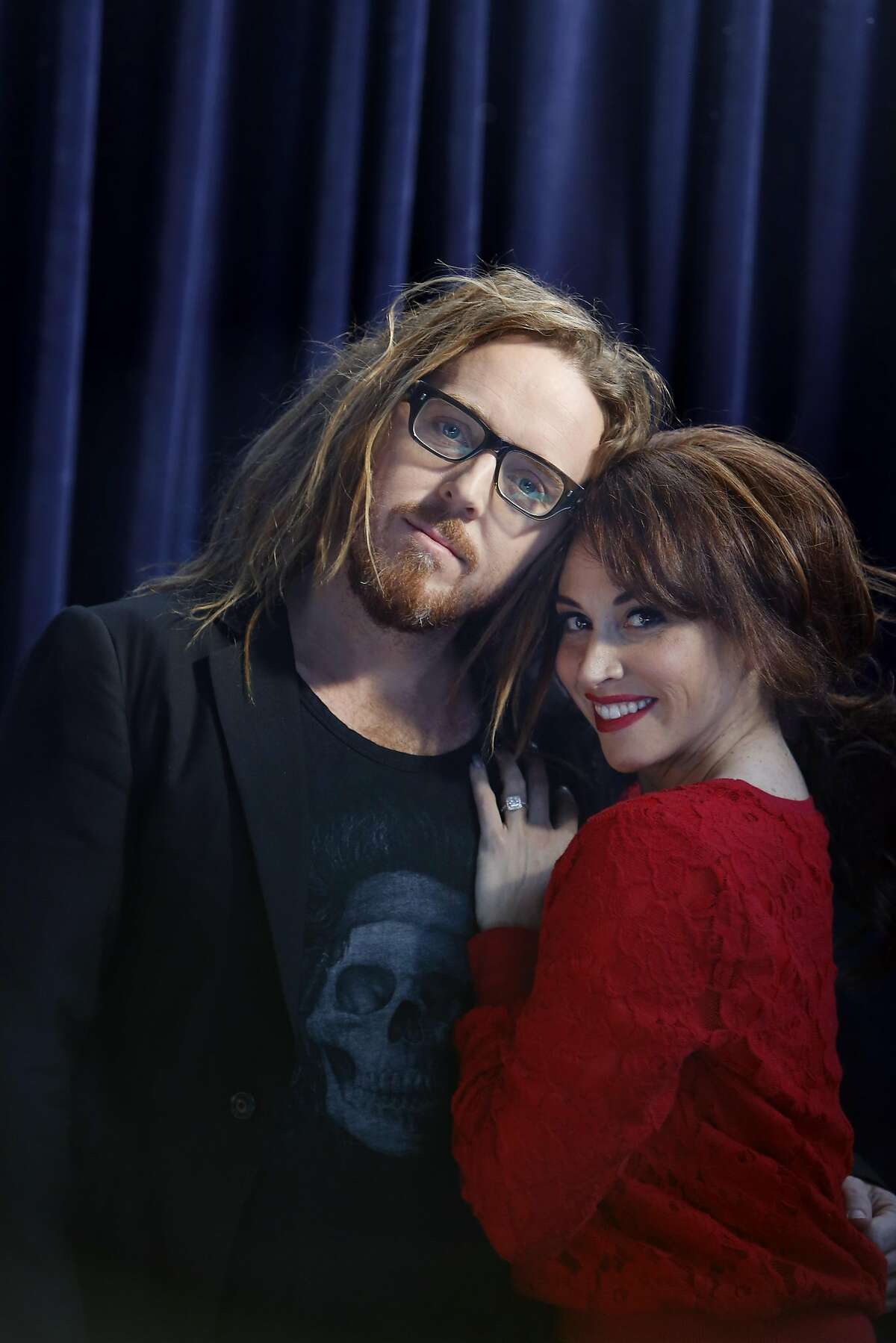 Tim Minchin (l to r), music and lyrics Matilda The Musical, and Lesli Margherita, Mrs. Wormwood Matilda The Musical, pose together for a portrait at the Orpheum Theater on Monday, January 26, 2014 in San Francisco, Calif.
