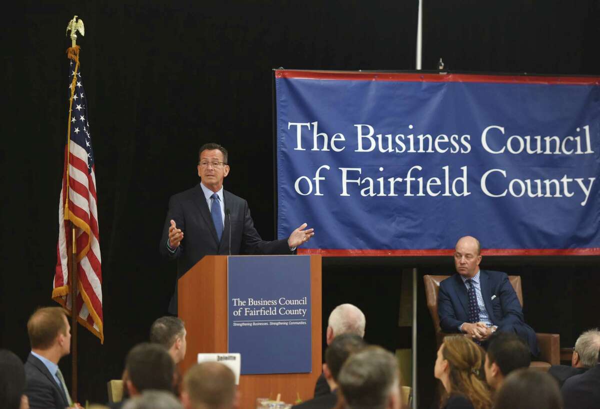 Connecticut Gov. Dannel P. Malloy speaks during the Business Council of Fairfield County annual meeting at the Sheraton Stamford Hotel in Stamford, Conn. Wednesday, July 1, 2015.