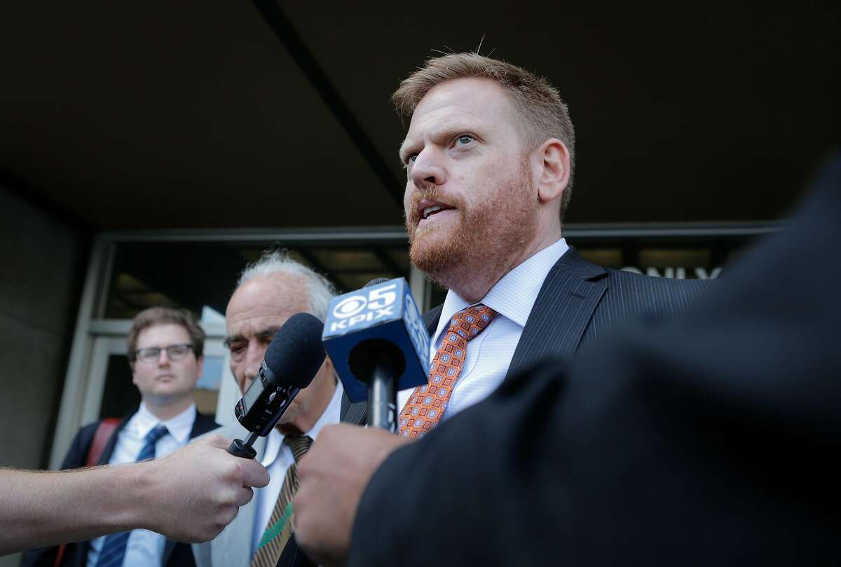 Curtis Briggs, an attorney representing Raymond "Shrimp Boy" Chow, speaks to the media following a hearing on behalf of his client at the Phillip Burton Federal Building and United States Court House on Tuesday, July 7, 2015.