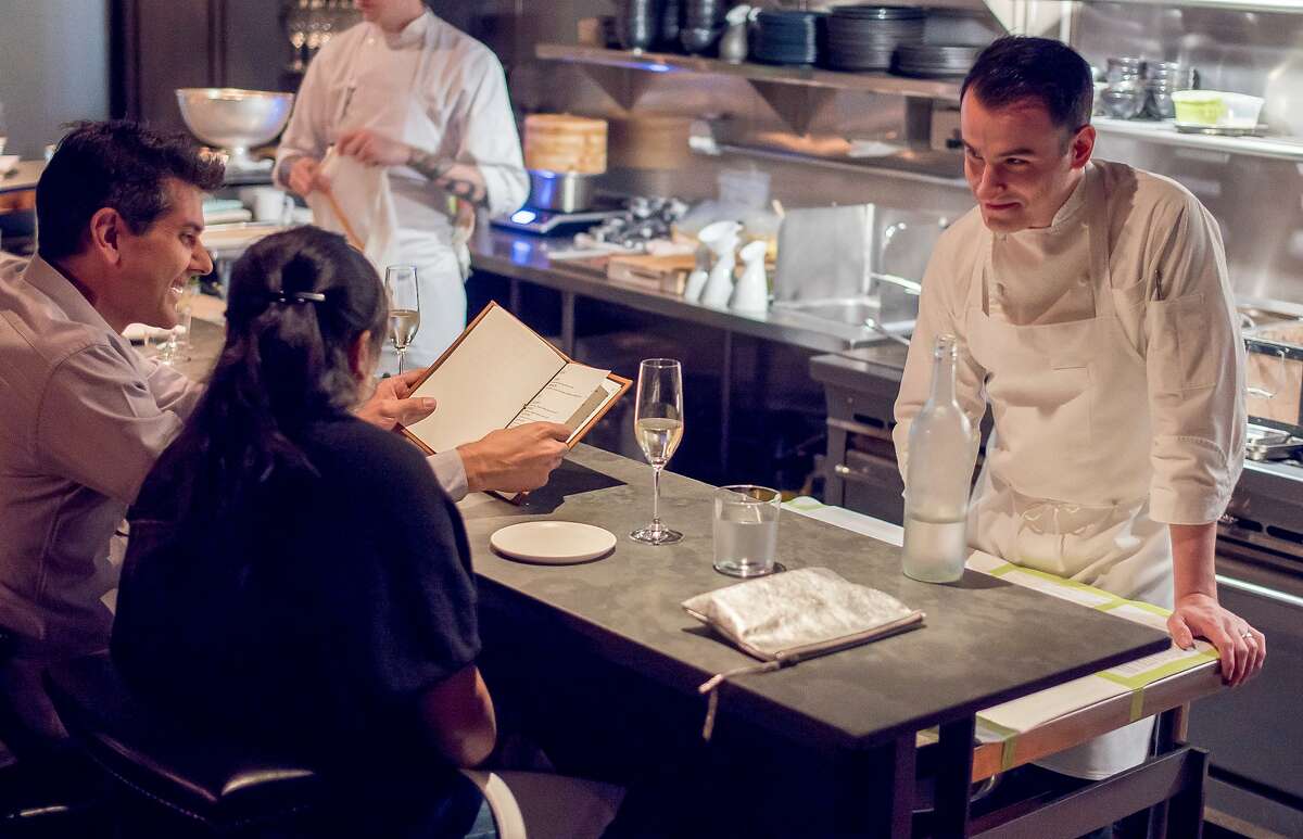 Chef Val M. Cantu talks with diners at Californios in San Francisco in 2015.