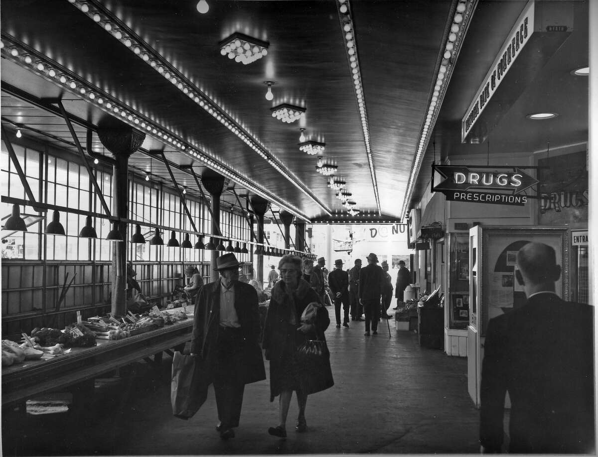 An interior view of the Pike Place Market street level, pictured May 22, 1968.