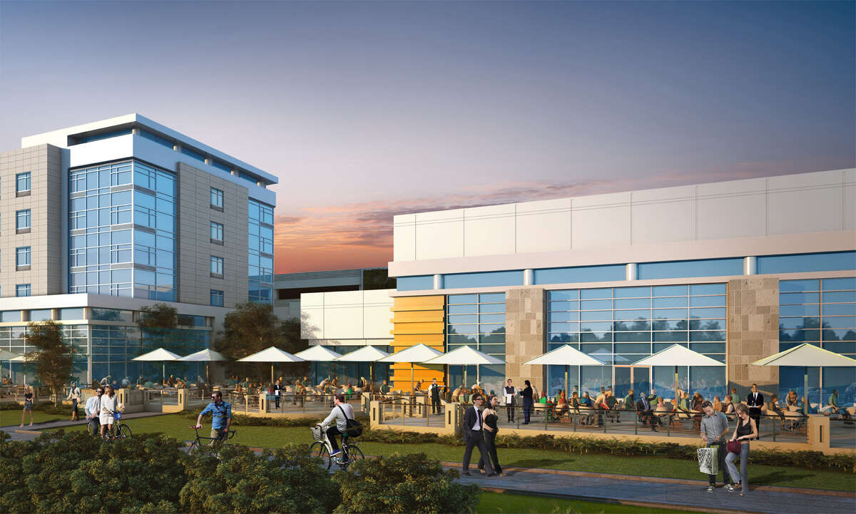 Here's the latest design of the Schenectady Rivers Casino, with a view of the a view of the patio and the adjacent hotel.
