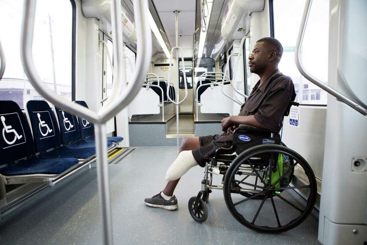 Troy Randle takes the MetroRail green line everyday. He believes it would be better for himself and the community if the green line would travel all the way to Magnolia station. Friday, July 10, 2015, in Houston.