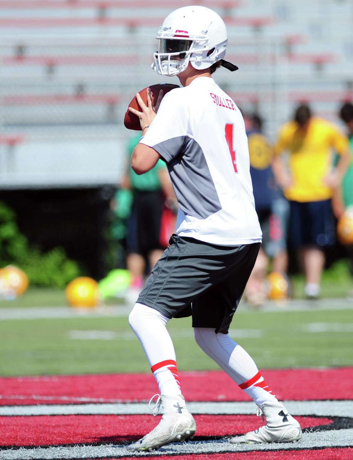 Greenwich QB Nic Smoller. High School football teams compete at the annual Grip It and Rip It 7-on-7 passing tournament at New Canaan High School Saturday, July 11, 2015.