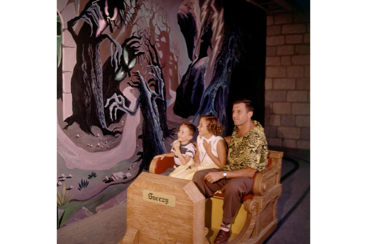 Children scared during Snow White ride at Disneyland Amusement Park in 1955.