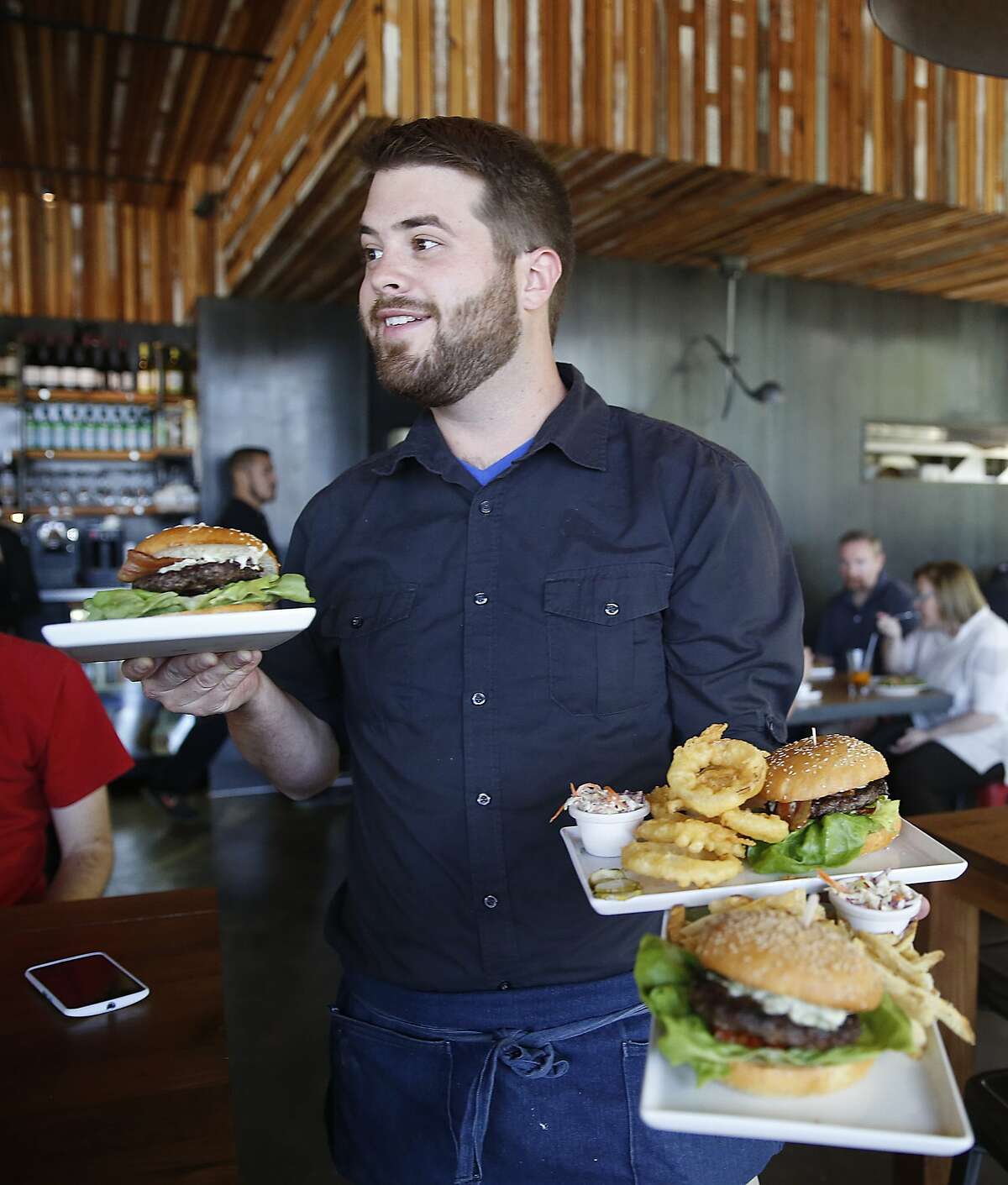 Burgers served during lunch at the Bureau 510 in Emeryville, Calif., on Tuesday, June 23, 2015.