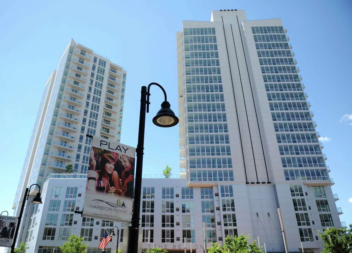 The new Beacon apartment towers at Harbor Point in Stamford, Conn., with the development having transformed the city's South End with a mix of residential and commercial buildings. The city is now undertaking a study on how to reinvigorate its image versus competing cities' "brands" in the Northeast and nationally.