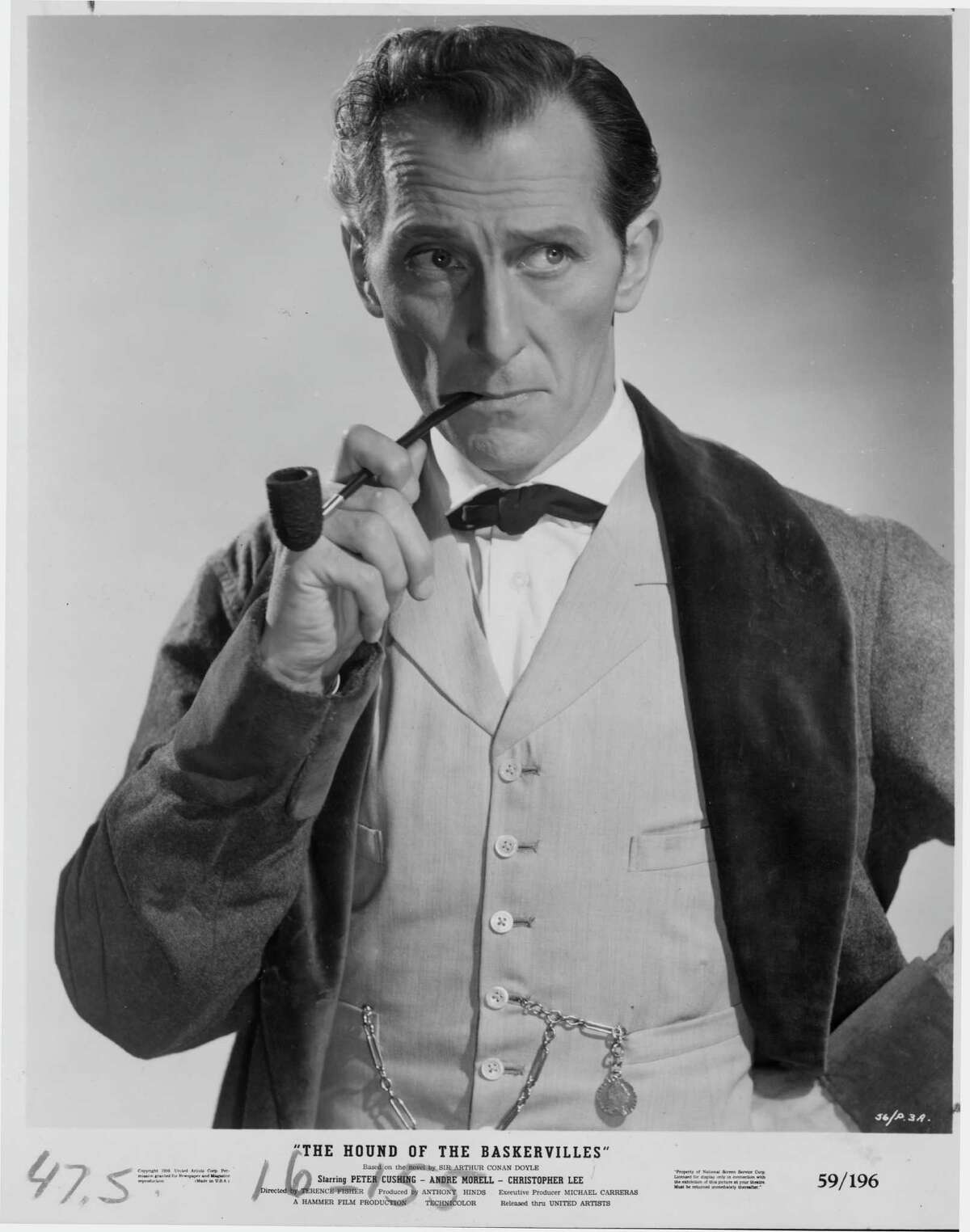 FILE-- Peter Cushing in The Hound of the Baskervilles 1959. Peter Cushing Played Sherlock Holmes In The 1959 Movie Of "The Hound Of The Baskervilles.
