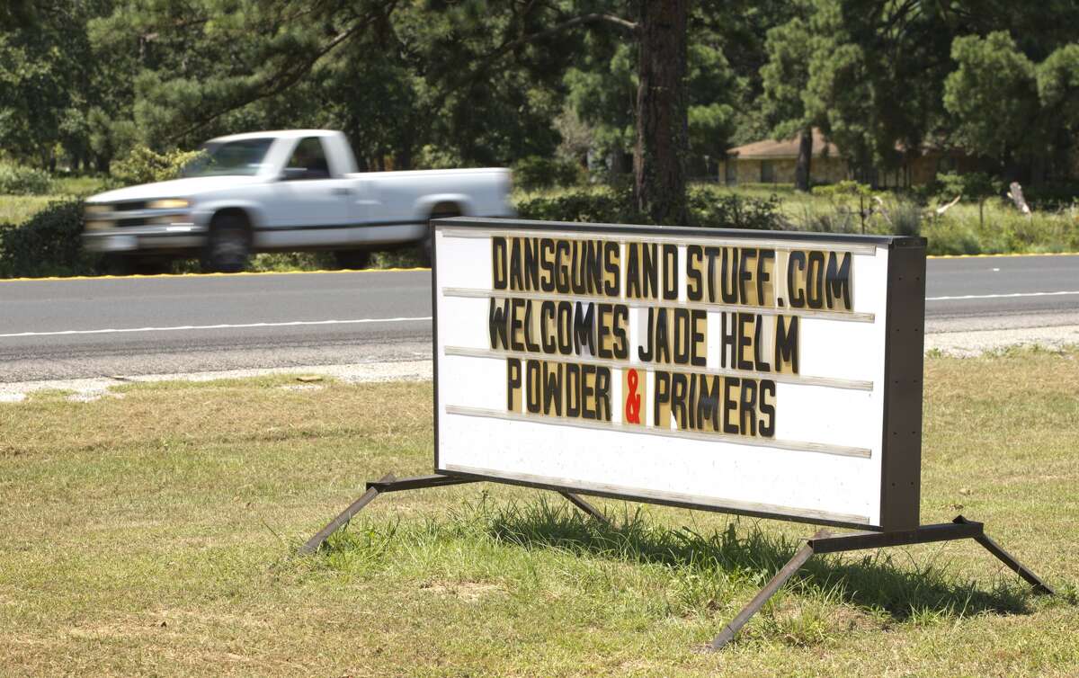 A sign at Dan's Guns and Stuff in Bastrop, Texas, welcomes Jade Helm on Wednesday July 15, 2015. Jade Helm 15, a summer military training exercise that has aroused alarm among archconservative Texans, began Wednesday outside the Central Texas town. (Jay Janner/Austin American-Statesman via AP/Statesman.com)