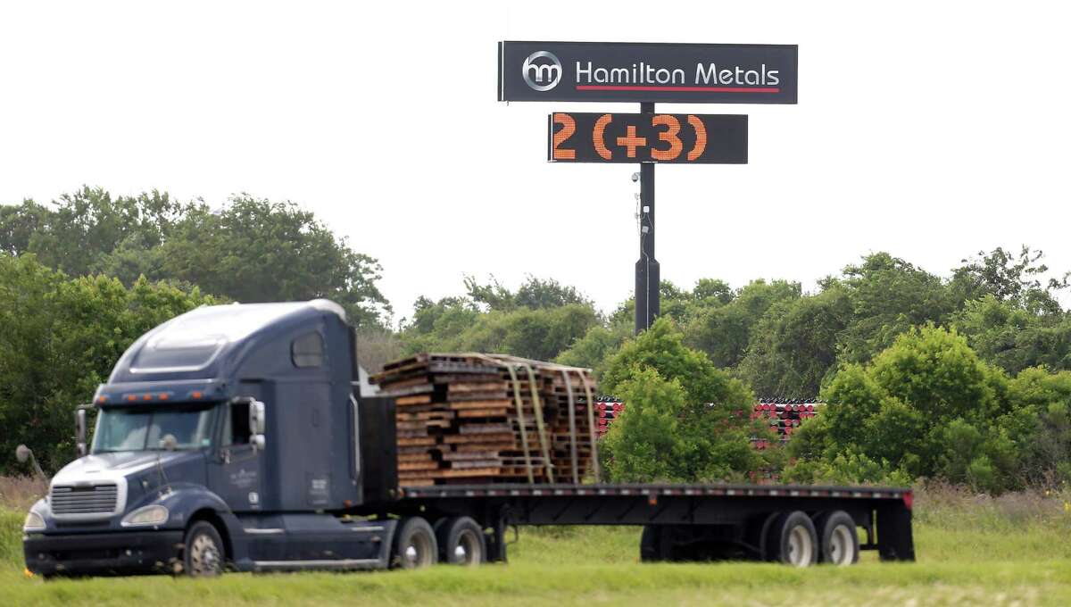 The electronic "Hamilton Metals" billboard that scrolls rig counts located on Interstate 10 at Pederson Road near Brookshire, photographed on Thursday, July 9, 2015.