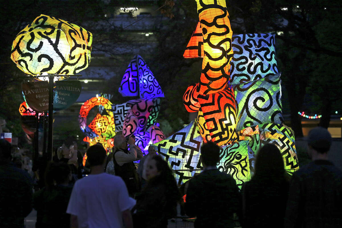 La Villita is lit with artwork from Charles Harriso-Pompa as Luminaria is held in downtown San Antonio on March 9, 2013.