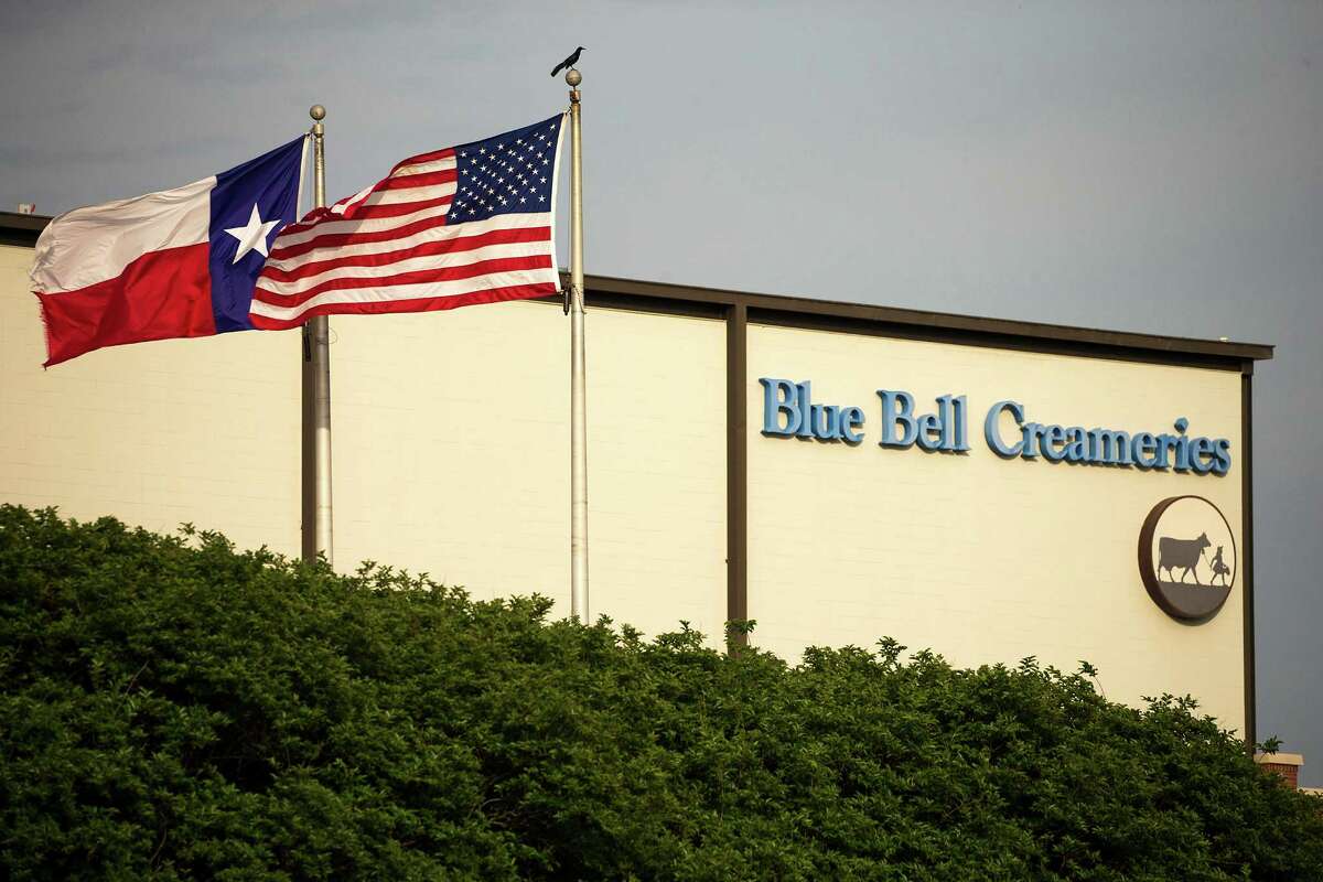Flags flutter in the breeze outside of Blue Bell Creameries in Brenham, Texas. (Smiley N. Pool/Dallas Morning News/TNS)