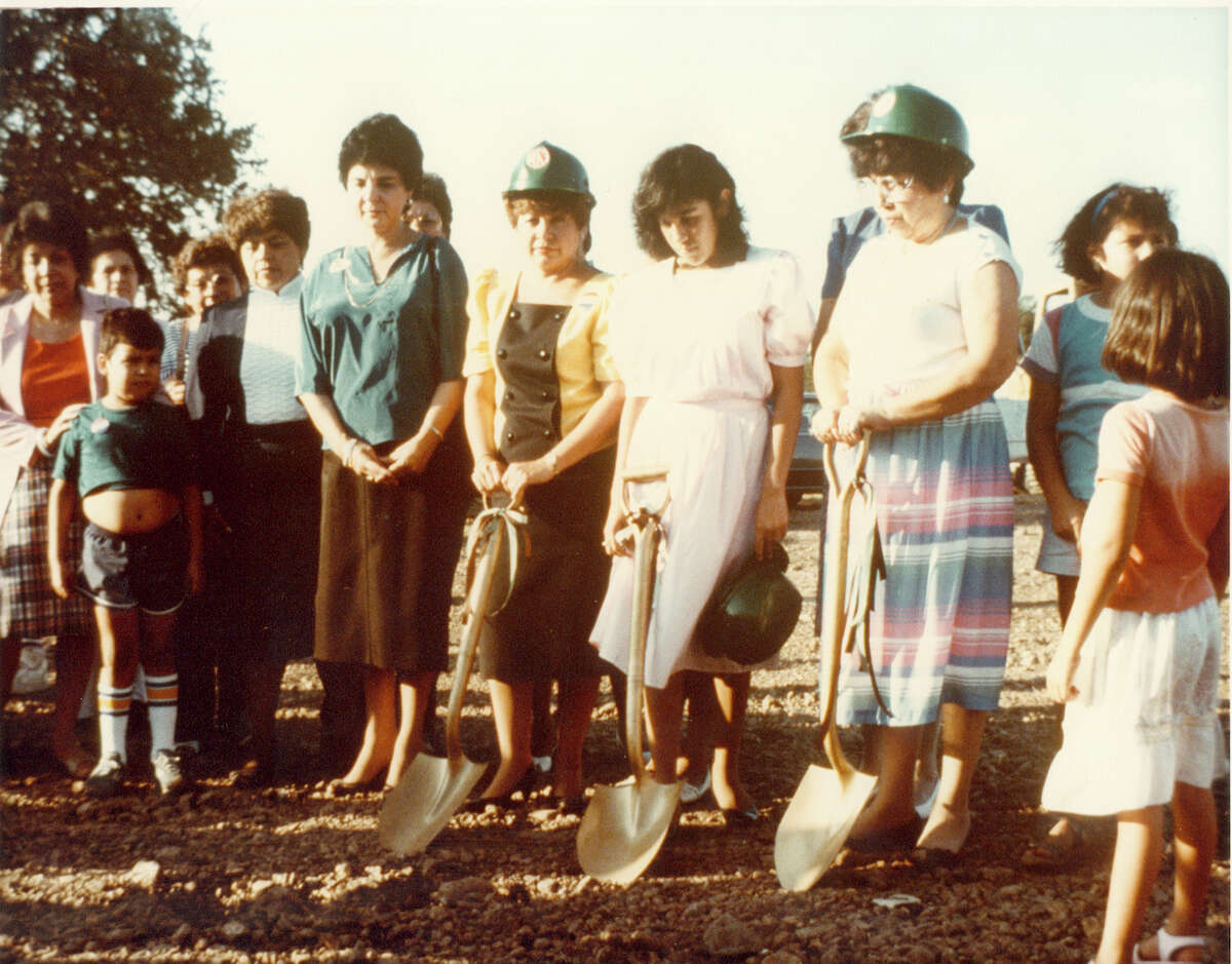 Palo Alto College breaks ground on its campus in 1985. Pictured with shovels from left: Helen Ayala, president of COPS; first student Elizabeth Aguilar-Villarreal; Mary Segovia, chair of Southside college committee of COPS