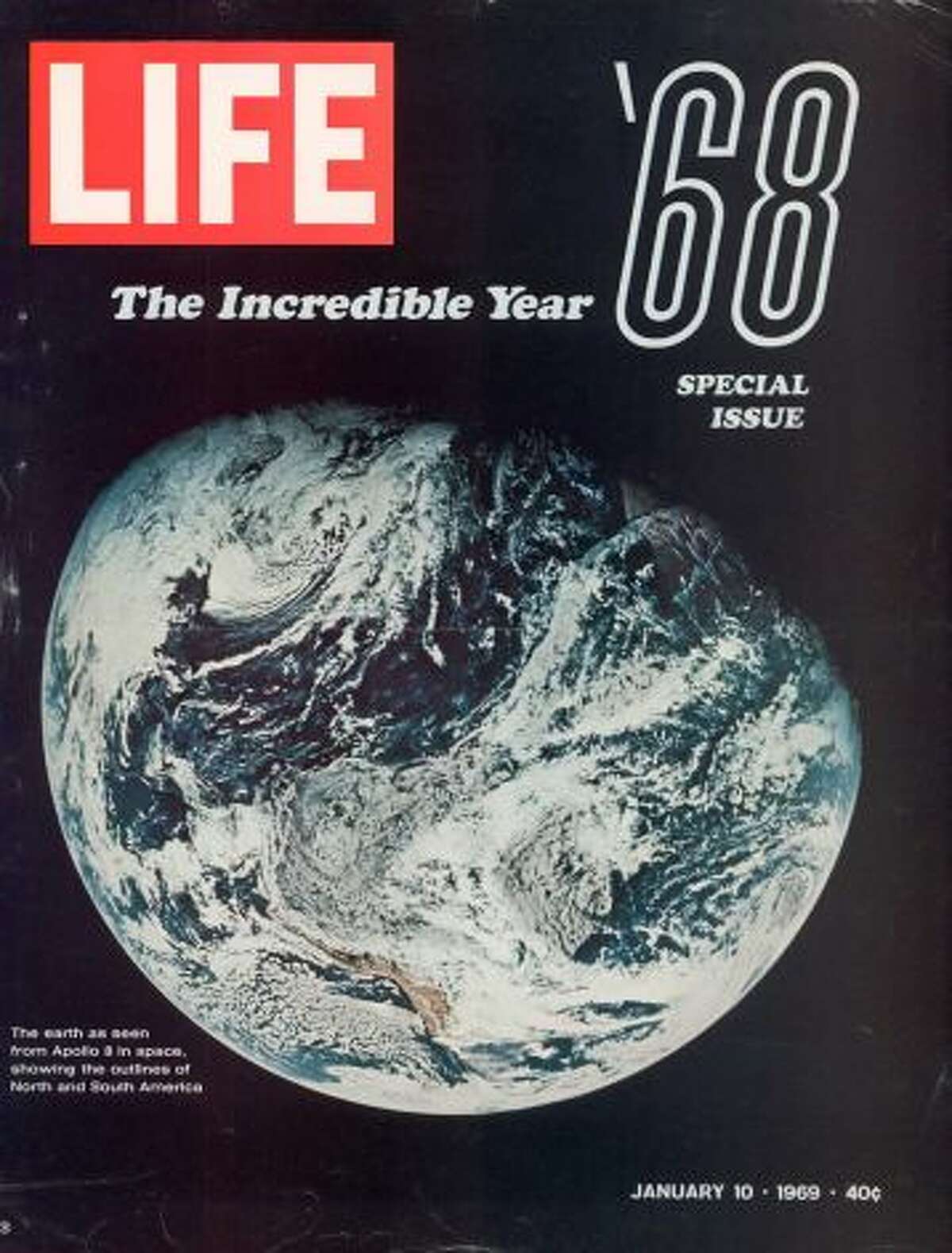 The 1968 Special Issue featuring NASA pic showing Earth from space as seen by the Apollo 8 mission. (Photo by Life Magazine/Life Magazine/Time & Life Pictures/Getty Images)