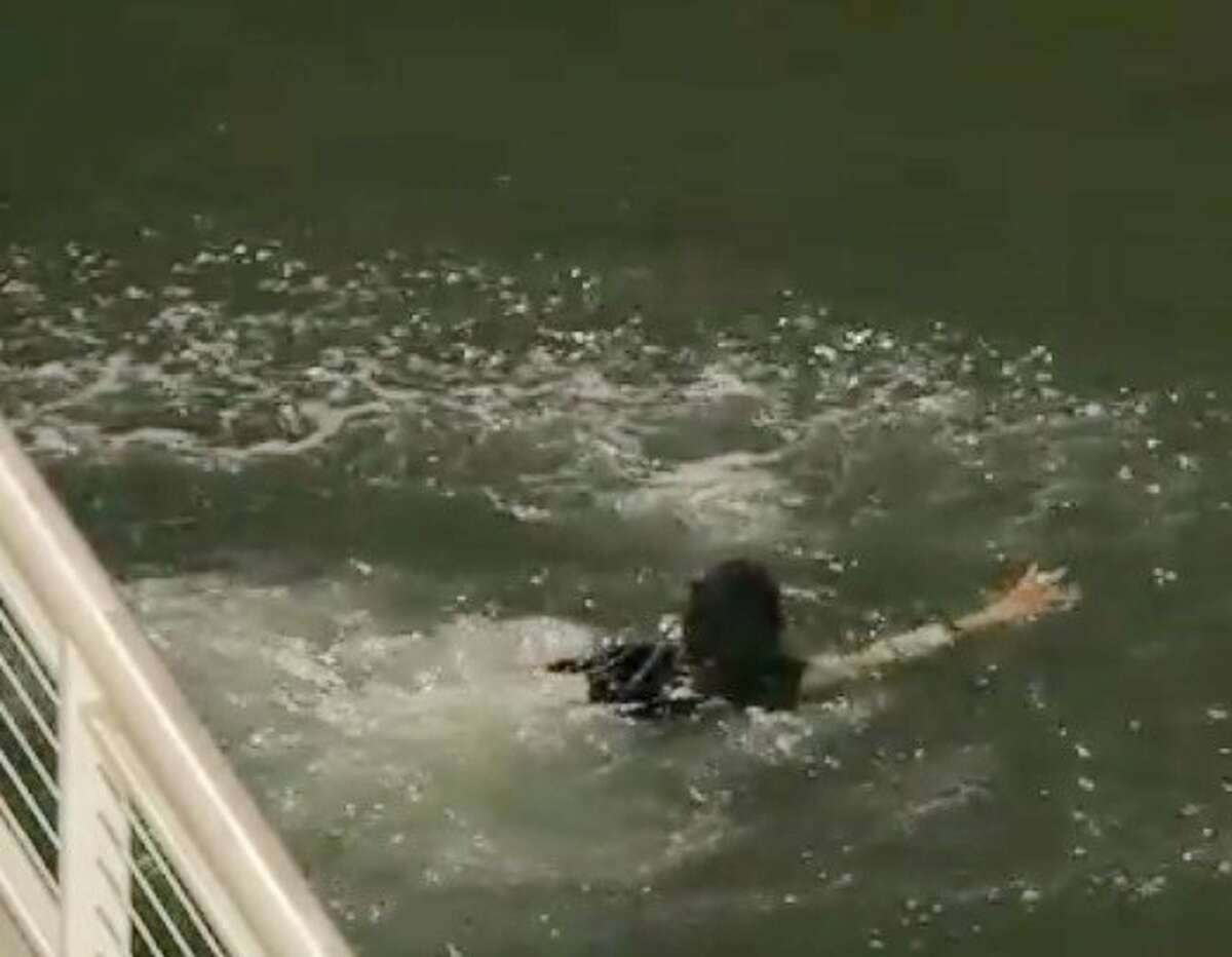 Sean Tai takes a swim and retrieves the ball