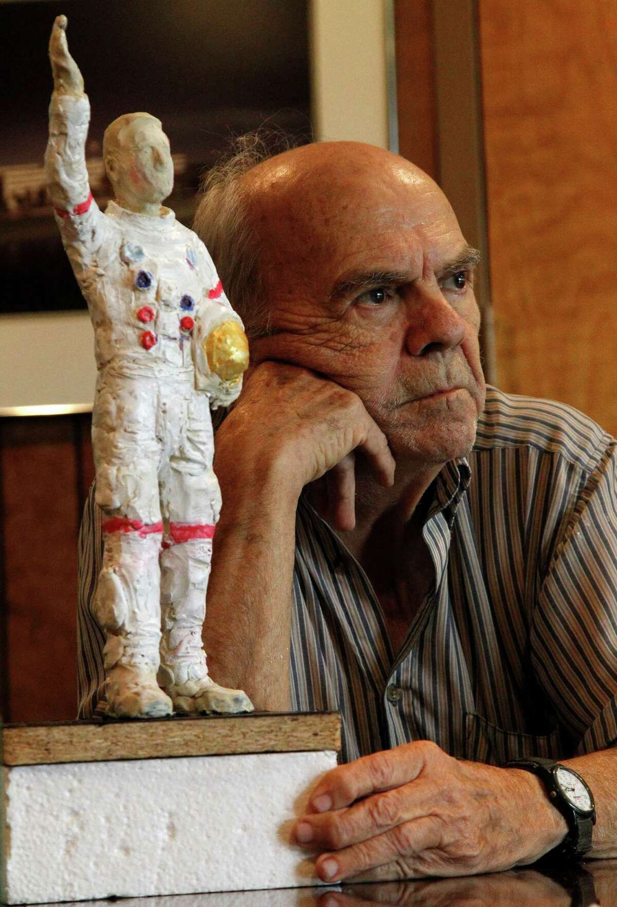 Artist David Adickes is creating a statue of an Apollo astronaut in Webster. He and others discussed the project on Wednesday in Houston. The statue will be 100 feet tall.