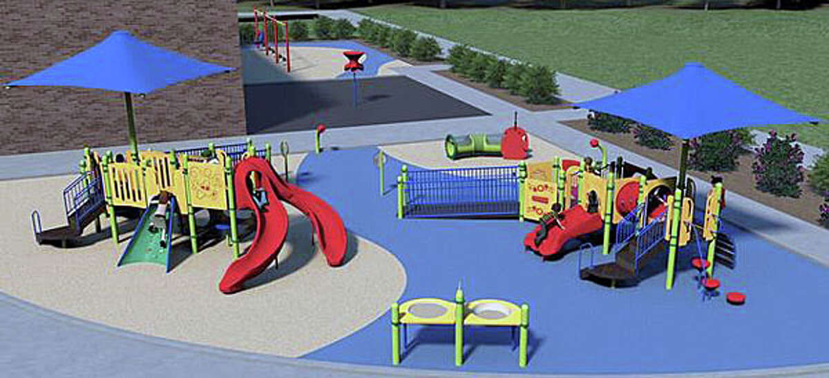 This preliminary rendering of a playground for prekindergarten through first grade Sandy Hook School students was presented by Richter & Cegan during the Public Building and Site Commission meeting.