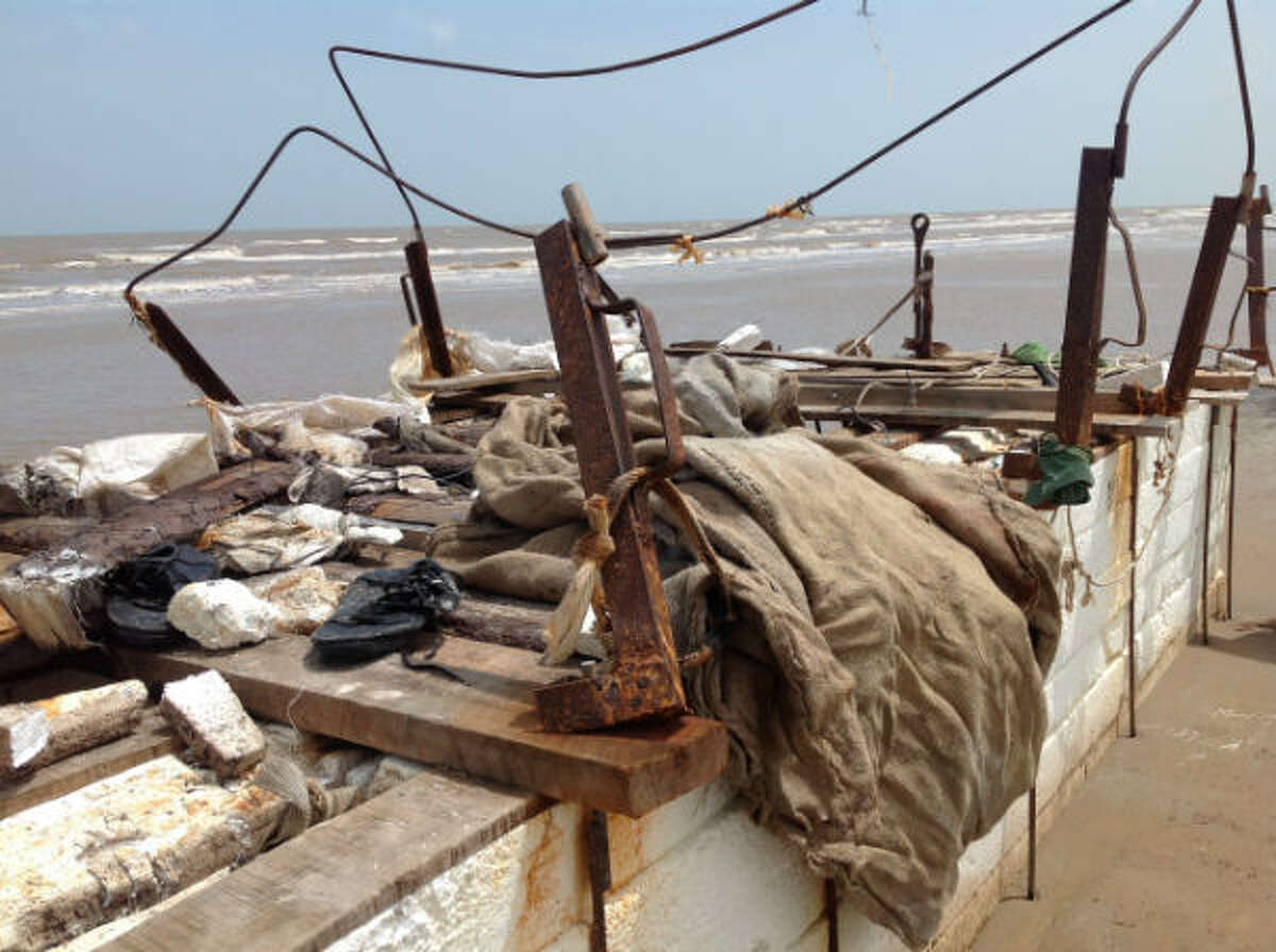 Raft reportedly used by Cuban refugees on display at a Houston art gallery