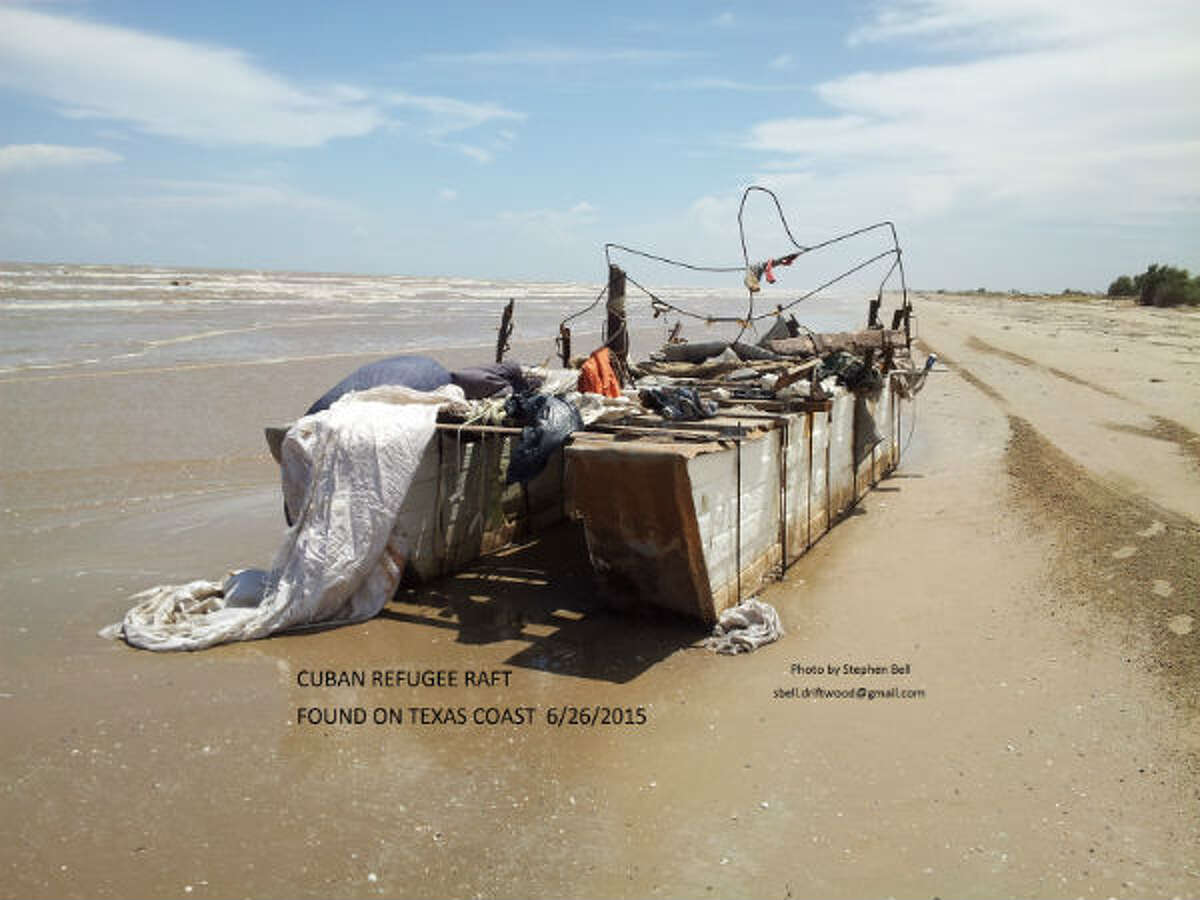 Raft reportedly used by Cuban refugees on display at a Houston art gallery