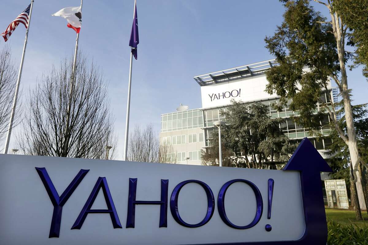 This Jan. 14, 2015 photo shows signage outside Yahoo's headquarters in Sunnyvale, Calif. Yahoo reports quarterly financial results on Tuesday, July 21, 2015. (AP Photo/Marcio Jose Sanchez)