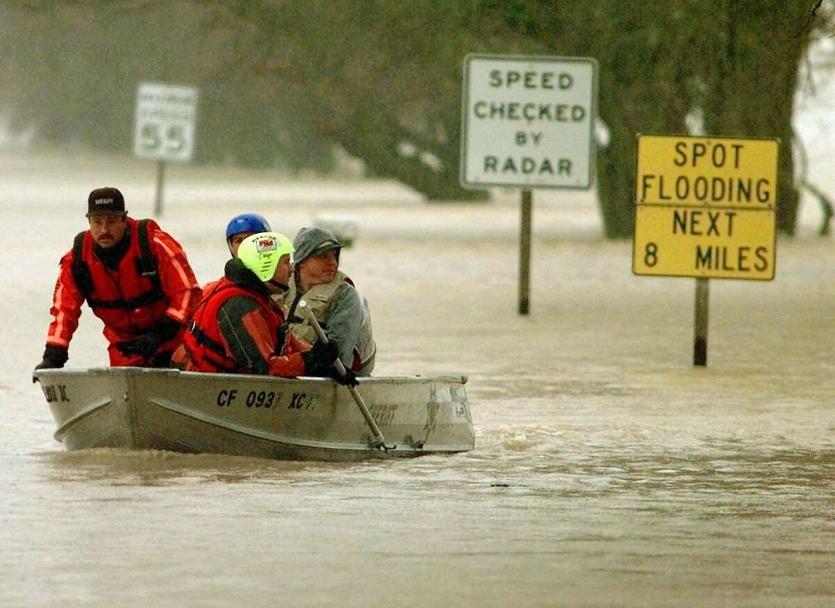 This year's El Niño may be stronger that the version that hit California in 1997-1998 rainy season.  Here are photos from the 1997-1998 El Niño: Surrounded by a Yuba County, Calif., Sheriff's rescue team, William Hofman, far right, of Lincoln, Calif., is taken to safety after his pickup truck was stuck in high water near Knight's Landing, Calif., Tuesday, Feb. 10, 1998.