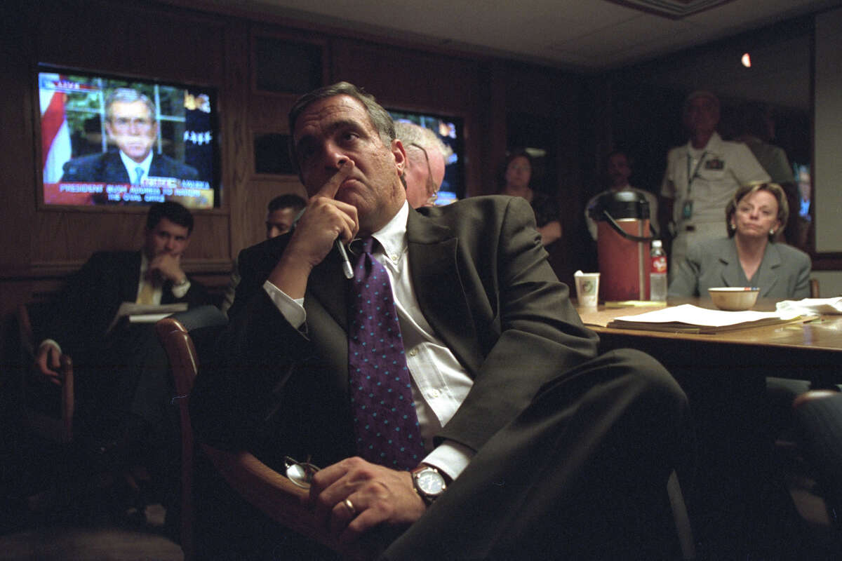 Editor's note: The following caption remains unedited and is in the original form as released by the U.S. National Archives. RC: meetings in the PEOC on day terrorist attacks. PEOC