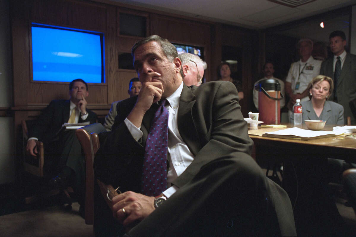 Editor's note: The following caption remains unedited and is in the original form as released by the U.S. National Archives. RC: meetings in the PEOC on day terrorist attacks. RESTRICTED: DO NOT PRINT WITHOUT APPROVAL OF DAVID BOHRER. PEOC
