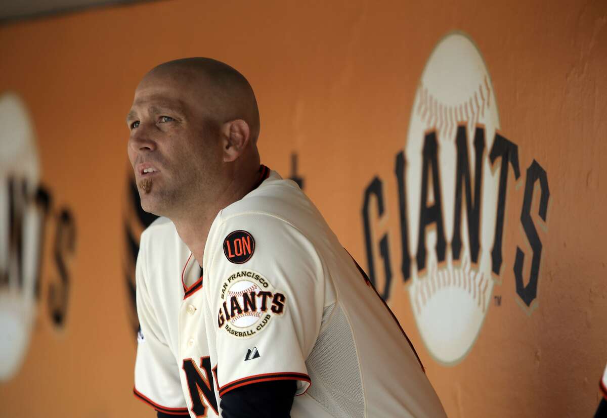 Tim Hudson (17) looks out from the dugout as the Giants played the Oakland Athletics at AT&T Park in San Francisco, Calif., on Sunday, July 26, 2015. The Giants won 4-3.