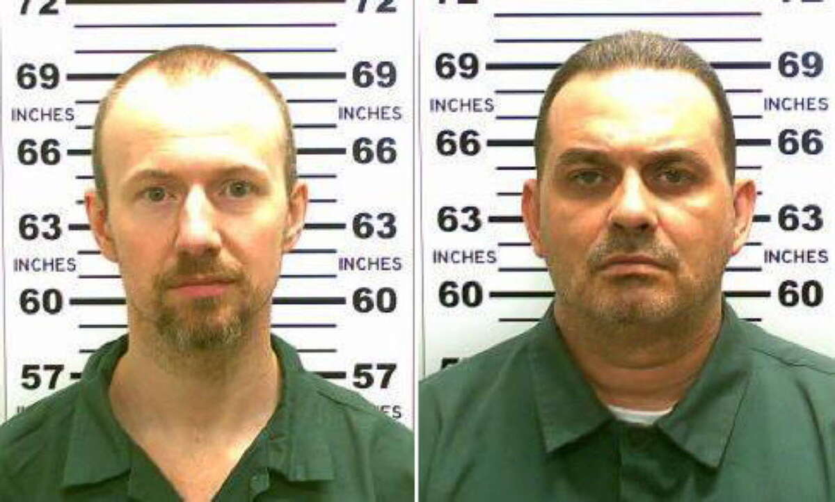 FILE - This combination of file photos released by the New York State Police shows David Sweat, left, and Richard Matt. Matt, who staged a brazen escape from an upstate maximum-security prison with Sweat and had been hunted for three weeks was shot and killed Friday, June 26, 2015. Sweat was shot and captured on Sunday, June 28. (New York State Police via AP, File)