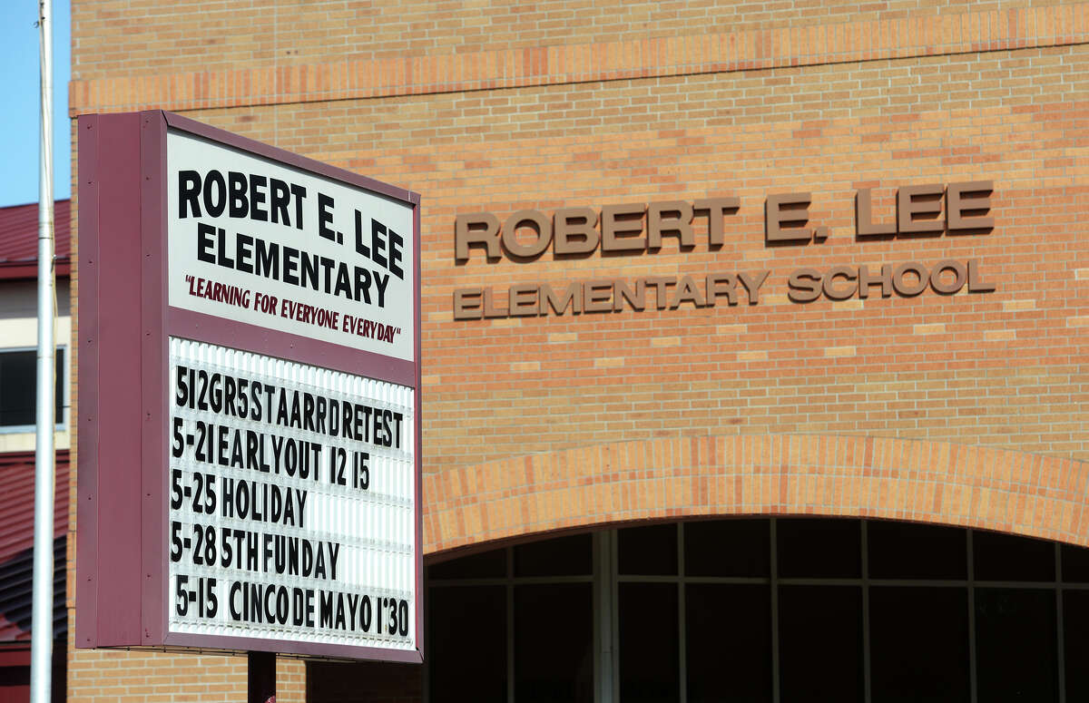 Pictured is the facade of Robert E. Lee Elementary in Port Arthur. A group in Port Arthur is attempting to start a discussion about the names of Robert E. Lee Elementary and Dick Dowling Elementary, both of which are named for prominent Confederate military leaders. Photo taken Monday 7/27/15 Jake Daniels/The Enterprise