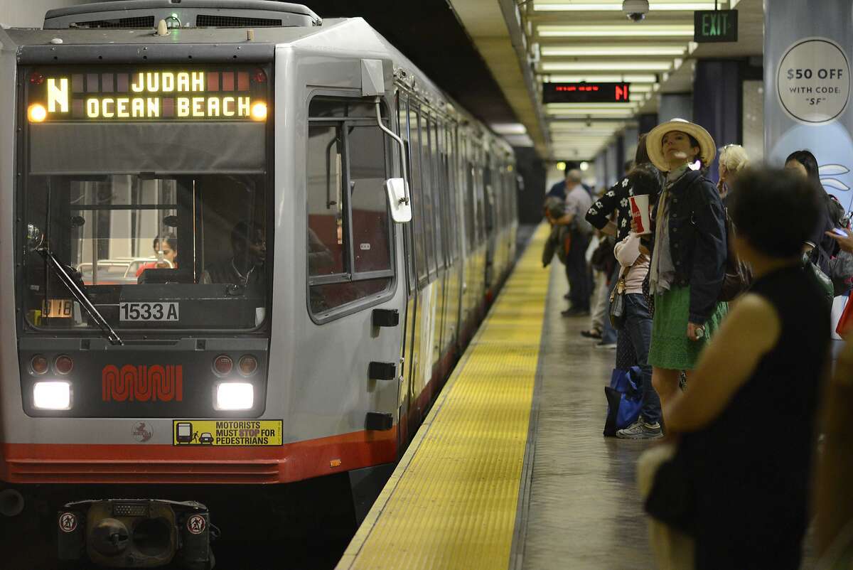 MUNI riders wait on the platform at the Metro Powell Station in San Francisco, California, on Tuesday, July 28, 2015.